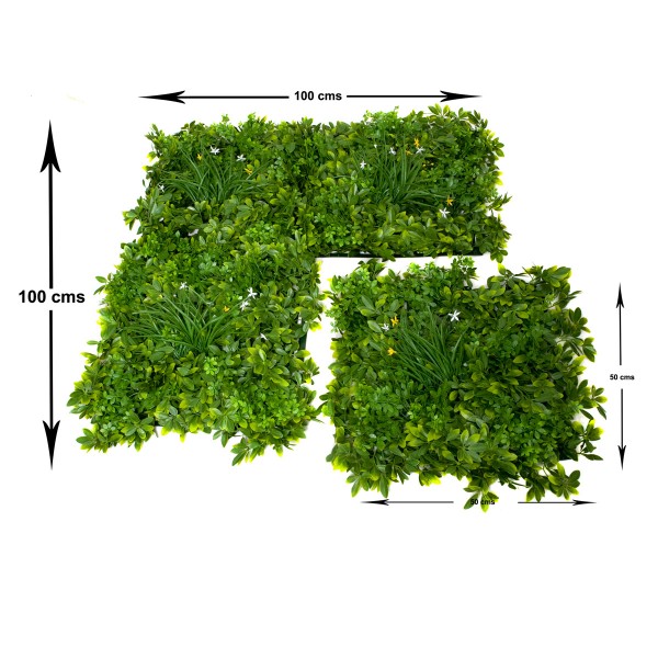 Artificial Premium Green Wall Hedge with Mixed Leaf Foliage Yellow & White Flowers Pack of 4 x 50cm/20in - GB1269