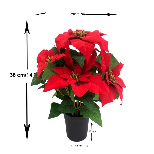 Artificial Red Poinsettia Christmas Flower Plant in Pot 36cm/14in OUT OF STOCK