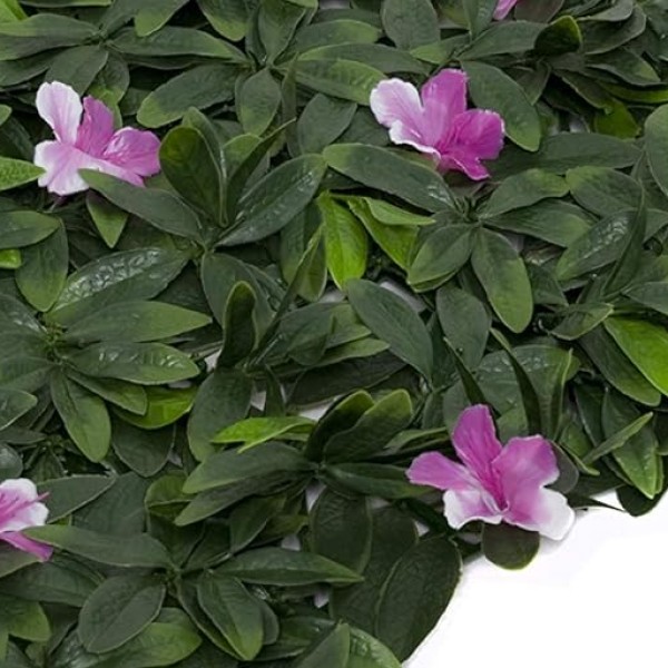 Artificial Green Wall Hedge with Green Leaf Foliage and Purple Flowers Pack of 4 x 50cm/20in - A1266