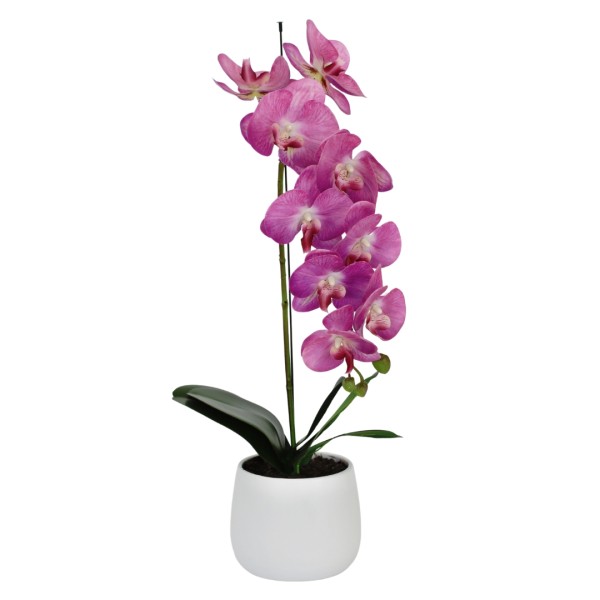 Elegant Large Single Stem Pink Real Touch Artificial Potted Orchid (65cm) in Round White Ceramic Pot G1318