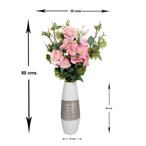 Artificial Pink Flower Bouquet with Roses, Hellebores Elderflower, Berries & Greenery - A1210