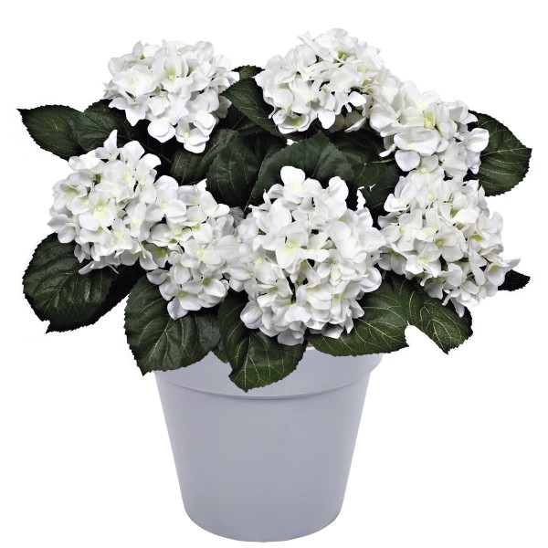 Artificial White Hydrangea in Grey Pot 50cm/20in