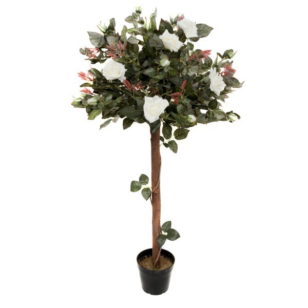 Artificial White Rose Tree 30 Flowers 120cm/4ft - A1406