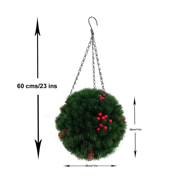 Artificial Christmas Green Pine Hanging Ball with LED lights 28cm/11in