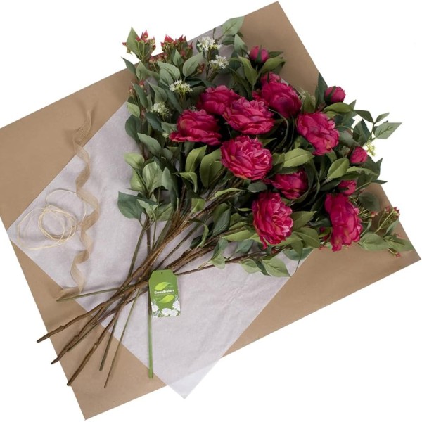 Artificial Dark Pink Flower Bouquet with Peonies, Elderflower, Berries & Greenery - A1208