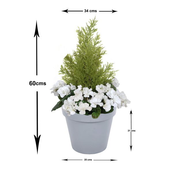 Artificial White Geranium Grey Patio Planter 60cm/24in
