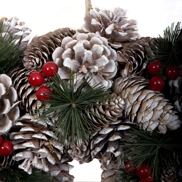 GreenBrokers Christmas Hanging Wreath 48cm Pine Cones Berries Subtle Frosting D1229